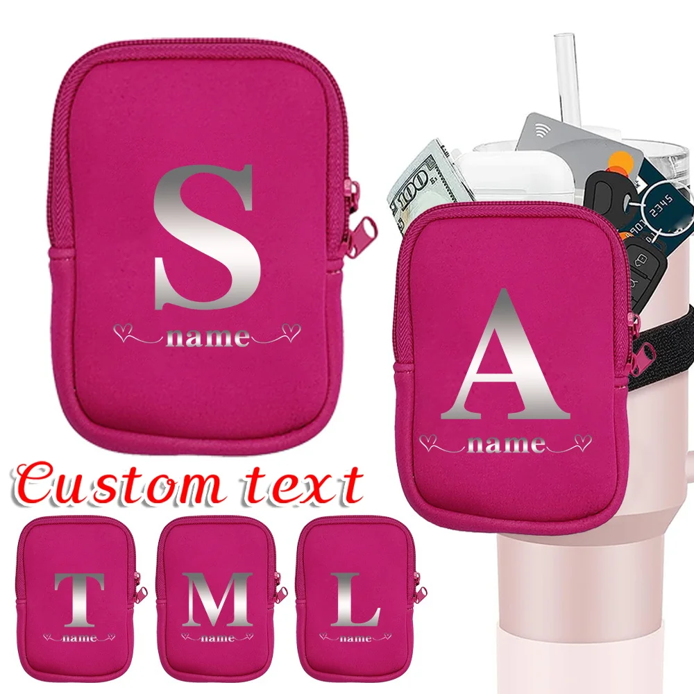 

Personalized Customization Name Deep Pink Water Bottle Elastic Set Card Key Wallet Headphone Bag Fitness Bag Water Cup Bag
