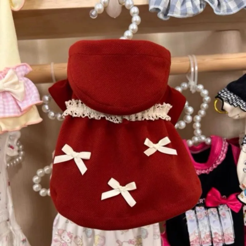 

Pretty Pet Dresses Warm Winter Clothes for Dogs Schnauzer Bow-tie Skirt Teddy Thickened Hooded Sweatshirts