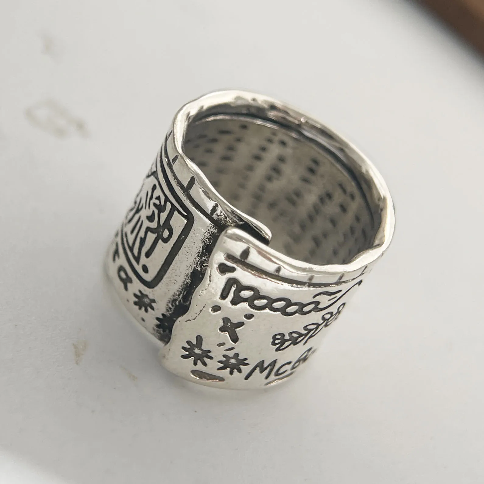 Women's 925 Sterling Silver Minimalist Wide Pattern Ring, Handmade