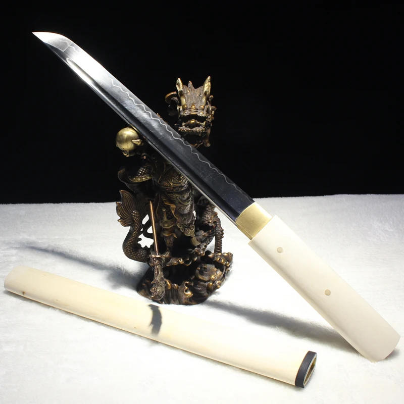 Chinese Tanto Shirasaya Swords T10 Steel Clay Tempered Real Hamon Blade Handmade Full Tang Ready Battle Catana