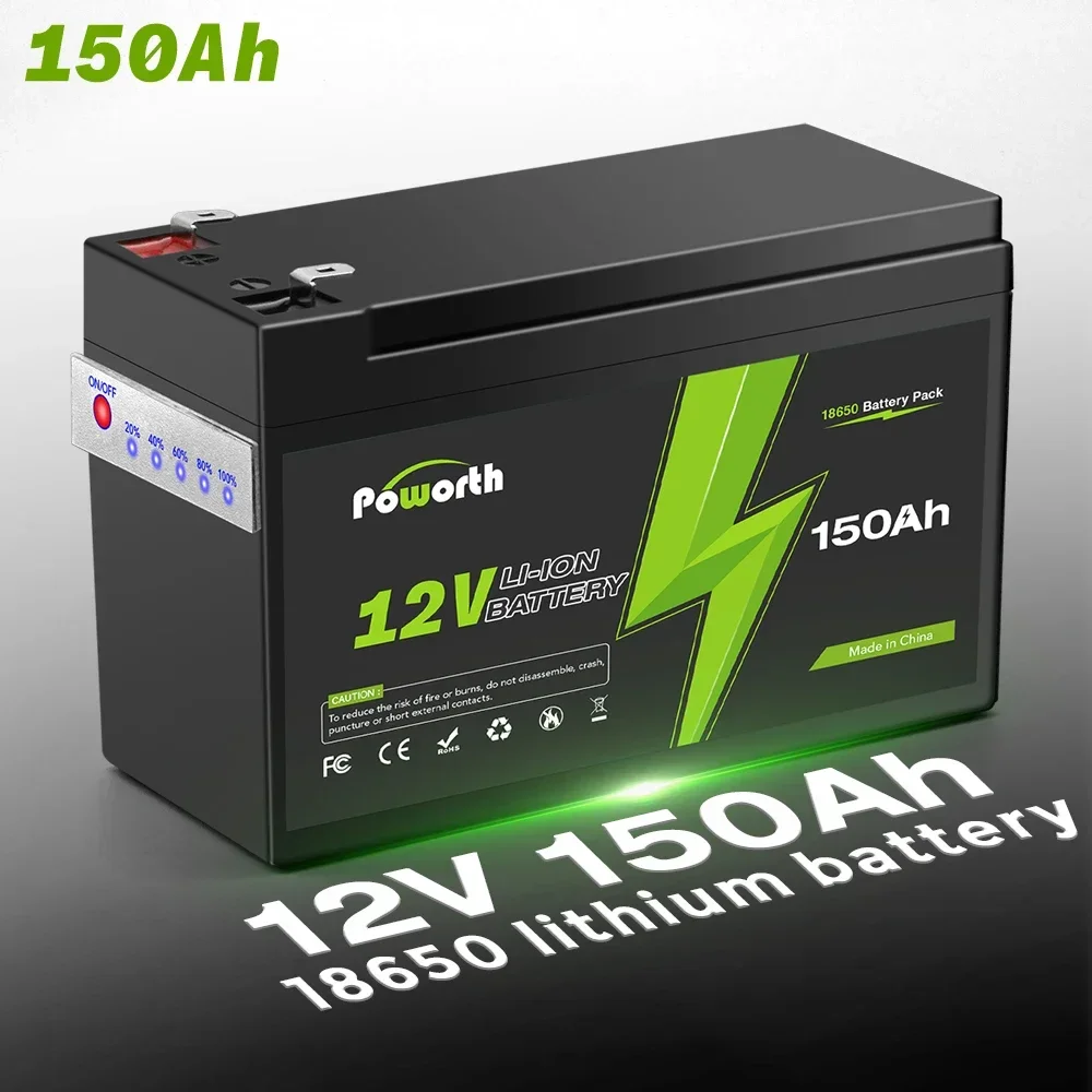 

Lithium Battery 12V 150Ah 4000+ Deep Cycle Lithium Iron Phosphate Rechargeable with BMS for Small UPS, Solar Power, Fish Finder