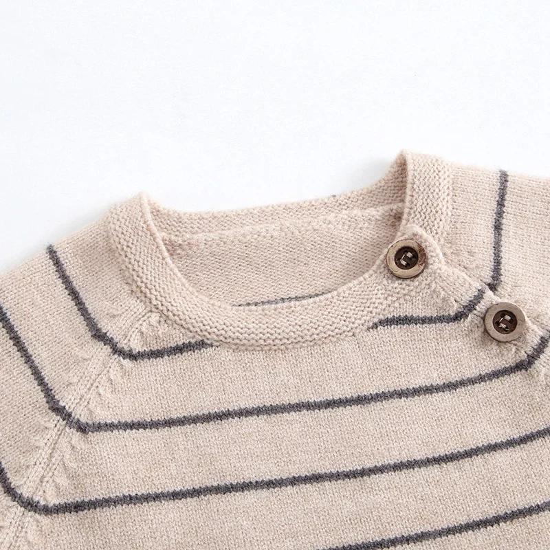 جديد ربيع 2026 ملابس داخلية محبوكة للأطفال حديثي الولادة من البنات والأولاد بأكمام طويلة مخططة للأطفال الرضع ملابس أطفال محبوكة