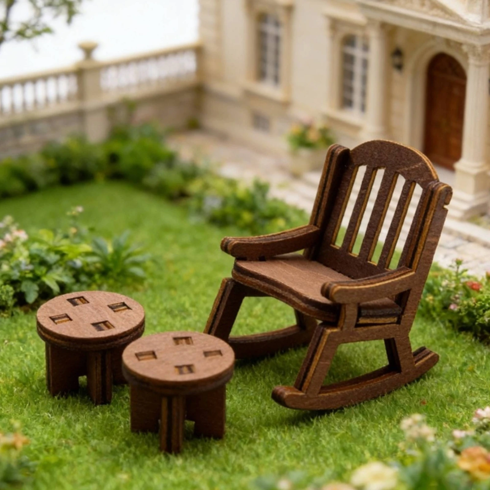 

Dollhouse Rocking Chair Slatted Back 1:12 Scale Rocking Chair Miniature Furniture Lightweight Realistic Look