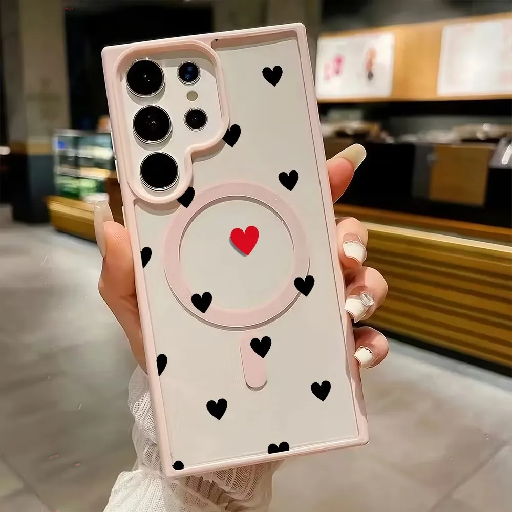 Mini Heart Pattern Magnetic Phone Case For Samsung Galaxy S26 S25 S24 S23 S22 Ultra Plus FE Color Border Wireless Charging Cover - view 2