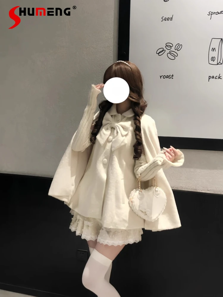 

2025 французская милая накидка в стиле принцессы, осенне-зимняя женская милая однобортная шерстяная куртка, пальто в стиле Лолиты, пончо для девочек