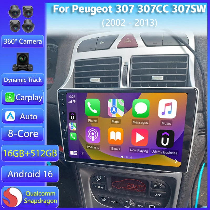 Android 16 Navigation Multimedia Player For Peugeot 307 307CC 307SW 2002 - 2012 2013 Carplay Auto Stereo DVD BT Video DSP radio