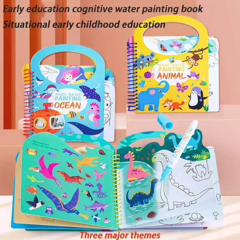 Livre de coloriage magique réutilisable avec stylo pour enfants, jouets d'éducation précoce, dessin à l'eau Montessori, cadeau