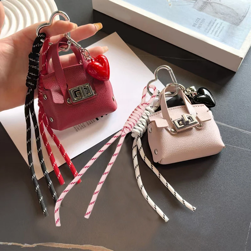 Mini Coin Purse Bag Pendant Cute Square Handbag Earphone PU Leather Creative Car Key Chain Pendant Decoration Multi-functional