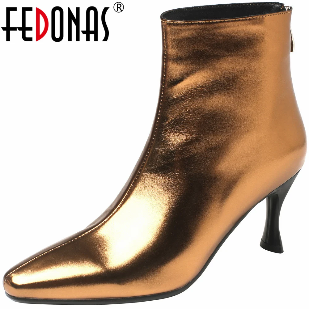 

FEDONAS Autumn Winter New Thin High Heels Women Ankle Boots Back Zipper Mature Office Lady Short Boots Shoes Woman Concise Basic