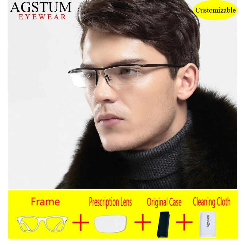 

Customize Your Prescription Glasses - Titanium Half Rim Business Glasses Frame Photochromic Progressive Myopia Aspheric Lenses