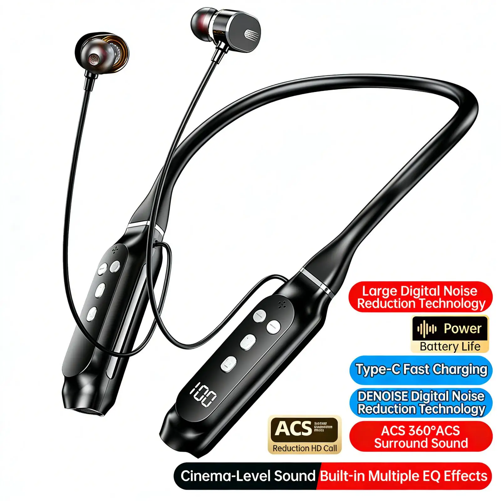 

Bluetooth Neckband Headphones with Replaceable Battery Ultra Long Battery Life IPX7 Waterproof Noise Cancelling for Sports Music