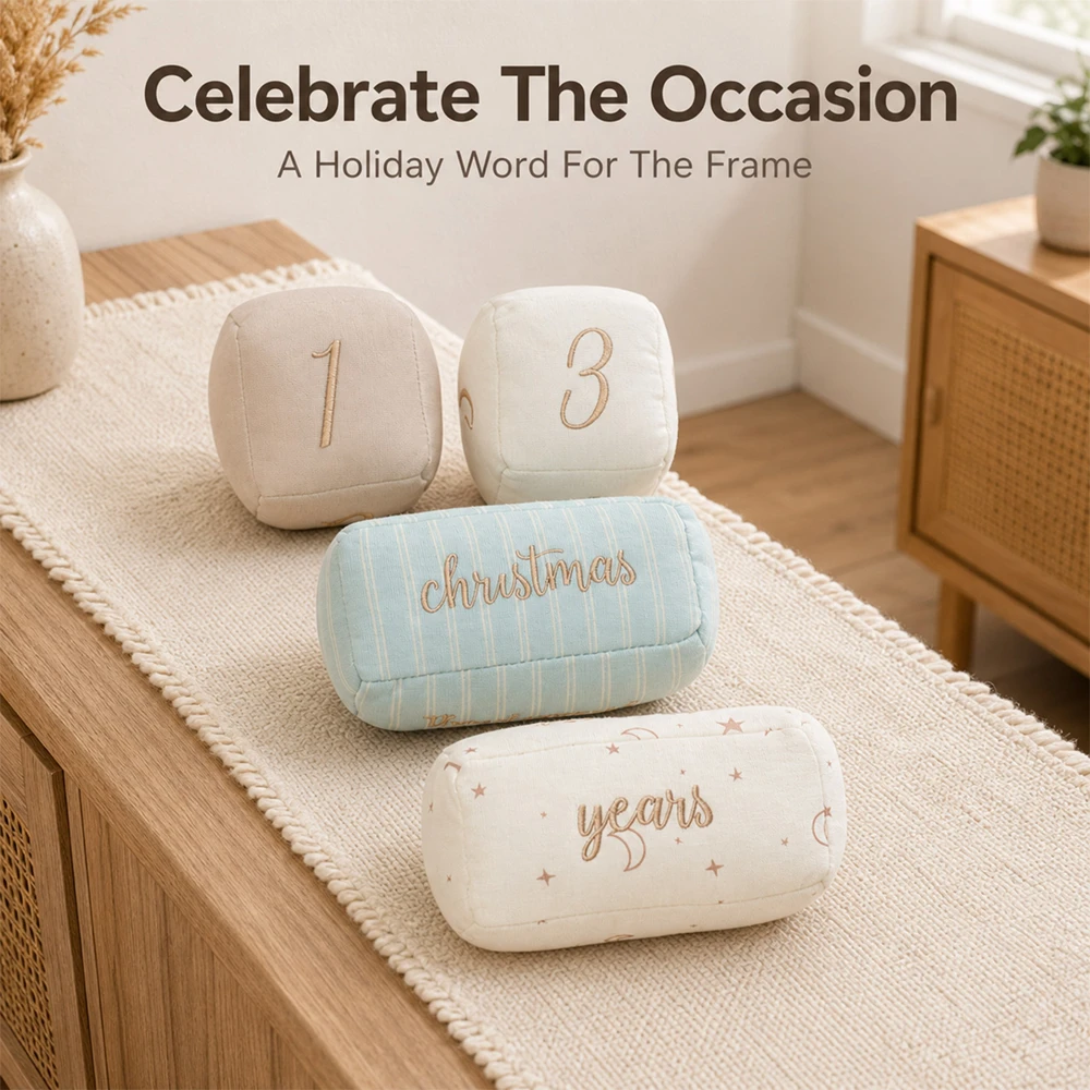 Soft Cotton Baby Milestone Photo Props Set Stitched Numbers Starry Time Word Blocks Memory Keepsake Newborn Photoshoot Gift
