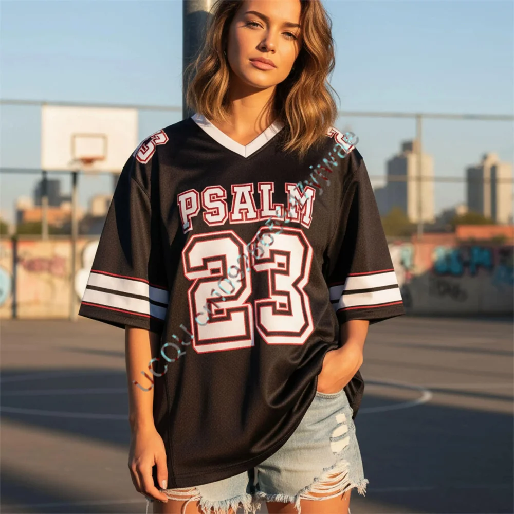 T-shirt en jersey Psaume 23, motif verset biblique chrétien Jésus, style maillot de football, mode décontractée urbaine, été, pour hommes et femmes