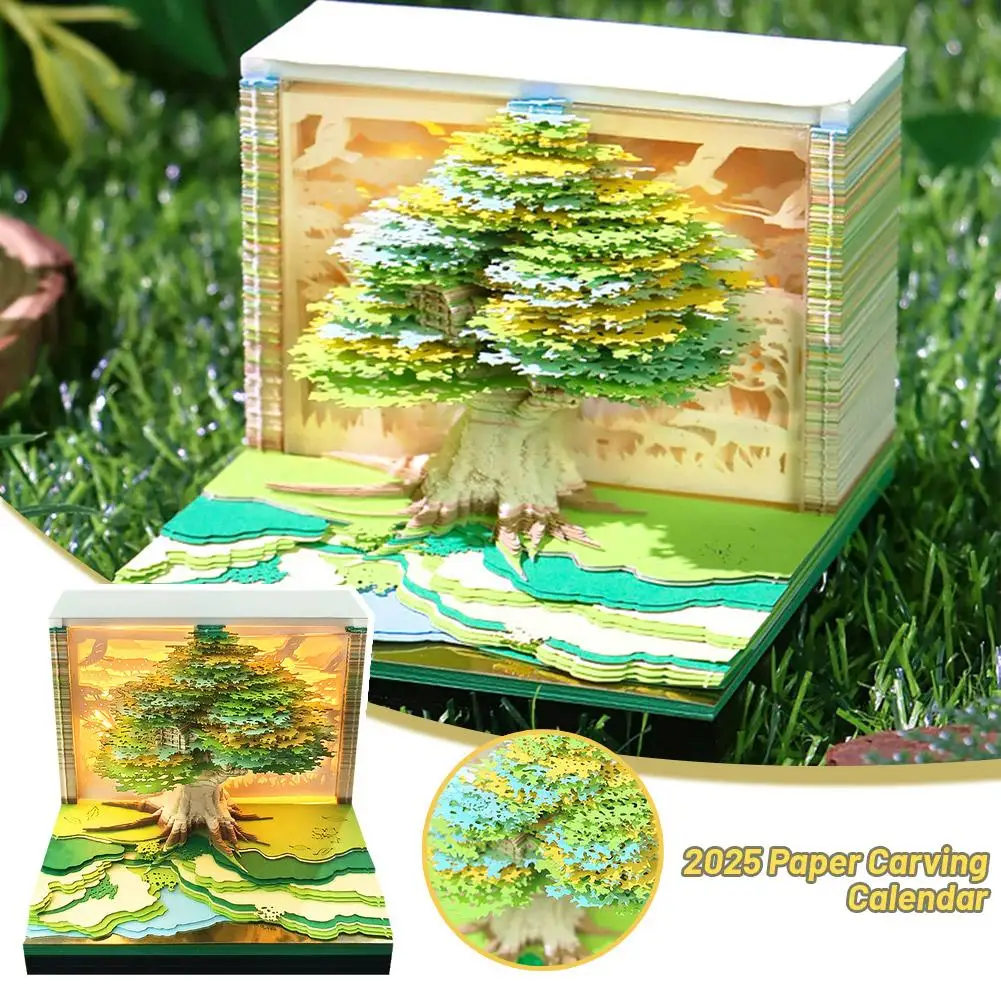 Calendar 2025 Desktop Decor 3D Notepad Sakura Treehouse Paper 3D Offices Memo Christmas Birthday Notes Pad Gift Note Block W9T8