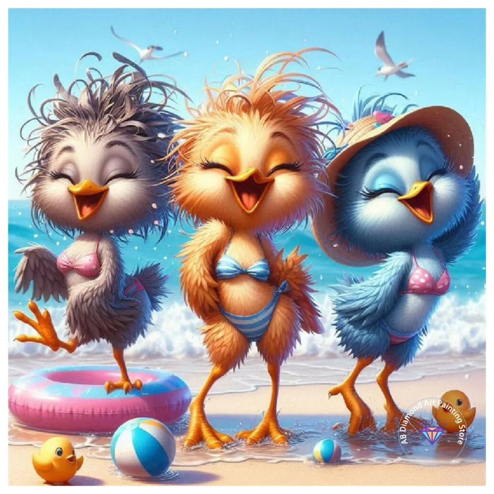 

Chicken Animal Seaside AB Diamond Painting Kit Square Round Diamond 5D DIY Mosaic Handmade Art Adult Exquisite Gift Home Decor