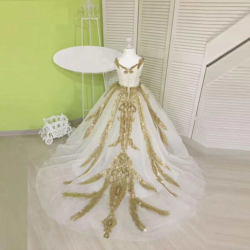 Flower Girl Dress Evening Children Princess Skirt Model Catwalk Long Trailing Performance 2023 New