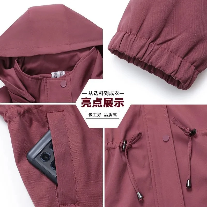 ฤดูใบไม้ผลิฤดูใบไม้ร่วง Trench Coat 2025 ใหม่ผู้หญิง Windbreaker แม่เสื้อผ้า Hooded ผู้สูงอายุชุดลําลองเสื้อ PLUS ขนาด XL-7XL