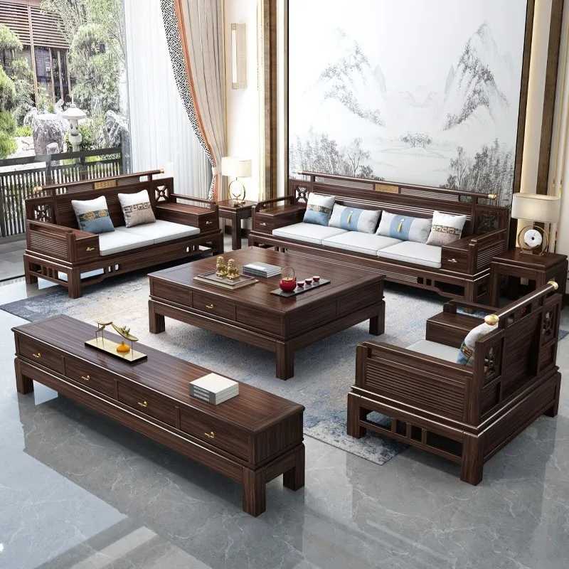 Factory Direct 2026 Luxury Ebony All Solid Wood Sofa New Chinese Living Room Chinese Style Winter And Summer Dual-purpose Classi