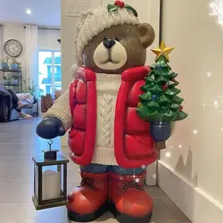 Christmas Tree Floor Decoration Bear Sculptures  Figurines Luxury Living Room Decor Interior Accessories Ornaments Holiday Gifts