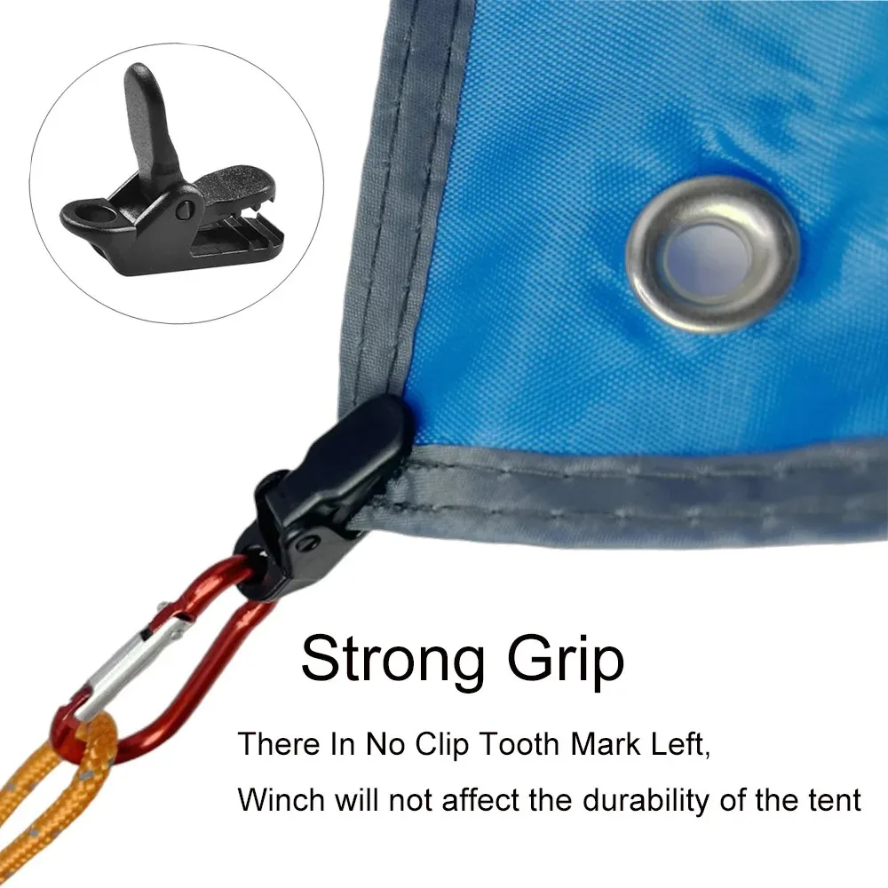 Zeltzubehör Zelttuch-Plane-Clips mit Karabiner, Shelter-Markisenklemme mit Haken aus Aluminiumlegierung, Outdoor-Werkzeug-Ausrüstung – Detail 3