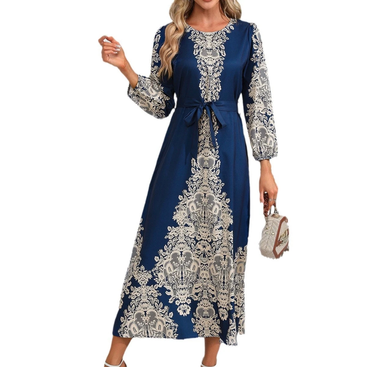 

Women's Long Sleeve Kaftan Dress, Muslim Abaya, Islamic Clothing, Big Swing Robe, Loose Abayat, Print, Africa