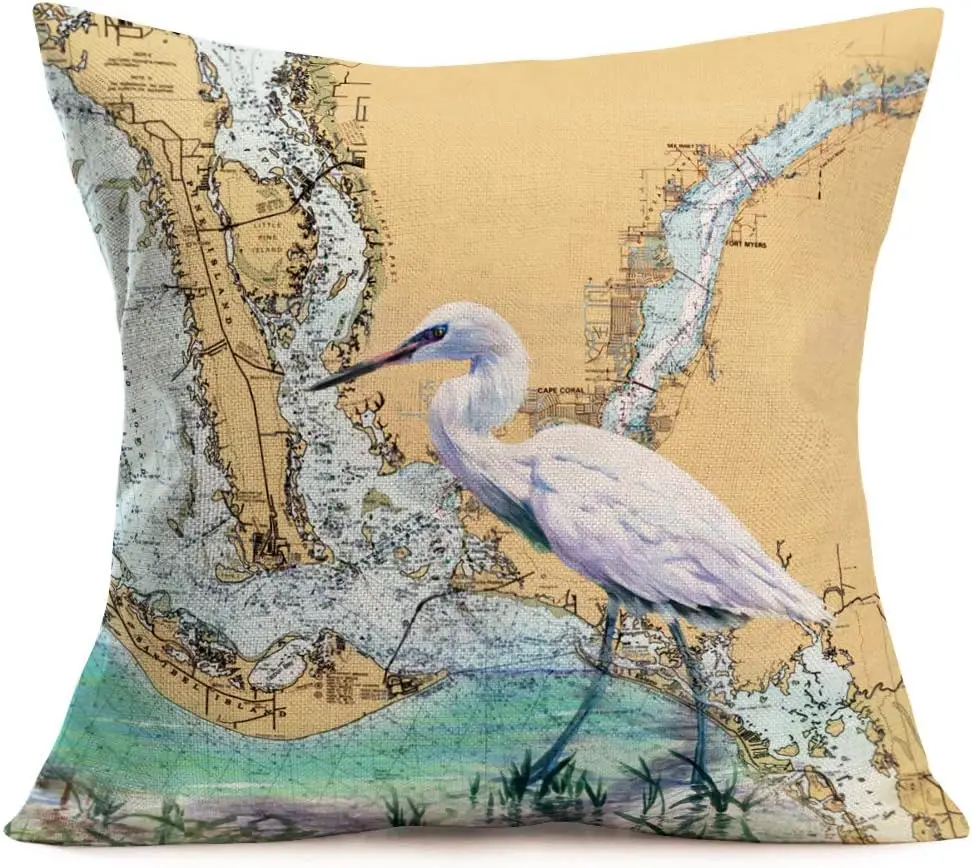 Nautical Pillow Cover Coastal Lighthouse Compass Sailboat Summer Beach Cushion Cover Ocean Home Decoration Sofa Bed