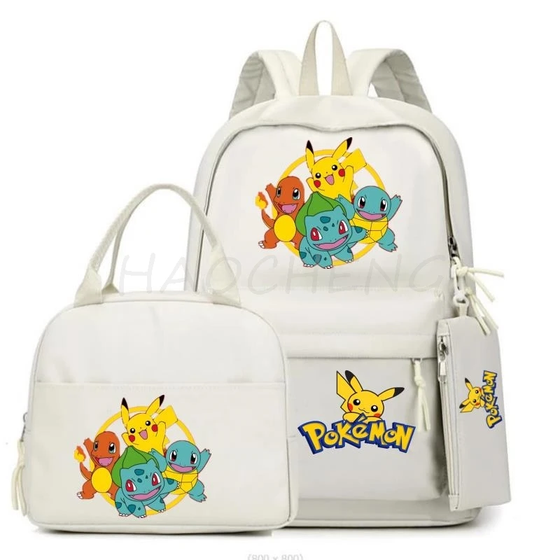 3Pcs/set MINISO Set Pikachu Pokémon Backpack Women School Backpack Lovely Book Bag Teens Girls College Female Laptop Mochilas