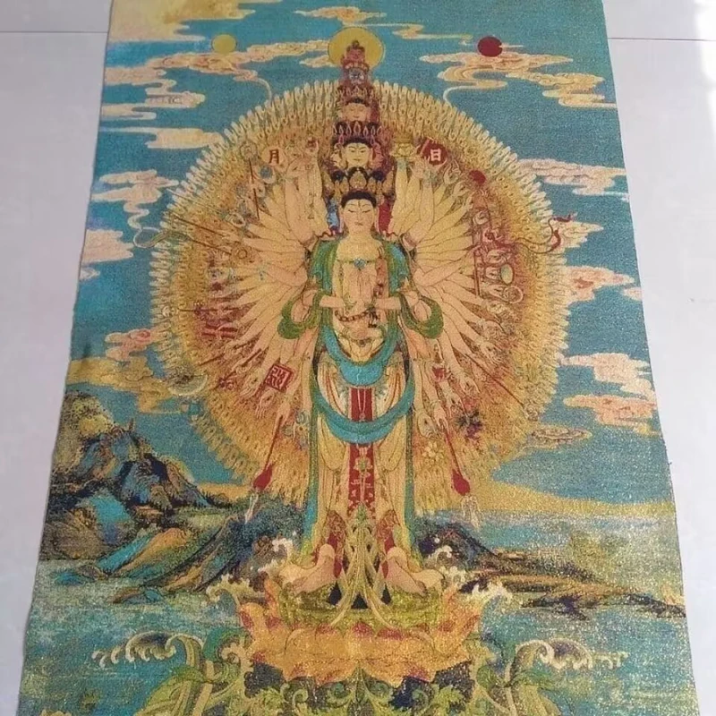 Golden silk embroidery thangka exorcism hand guanyin in Tibet and Nepal