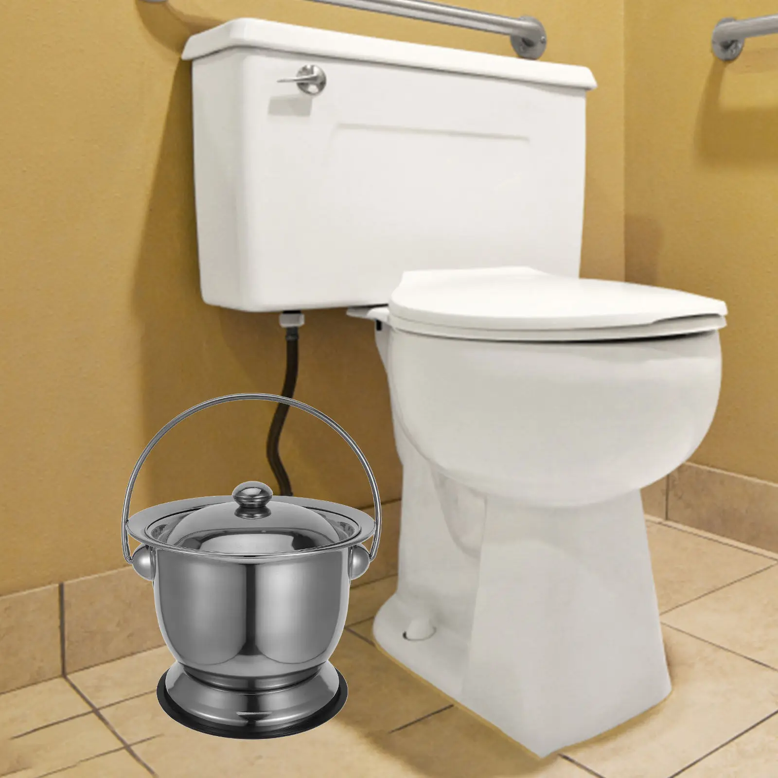 

Stainless Steel Chamber Pot with Lid Portable Urinal for Adults Elderly Home Use Bedside Toilet Night Urinal for Patient Care