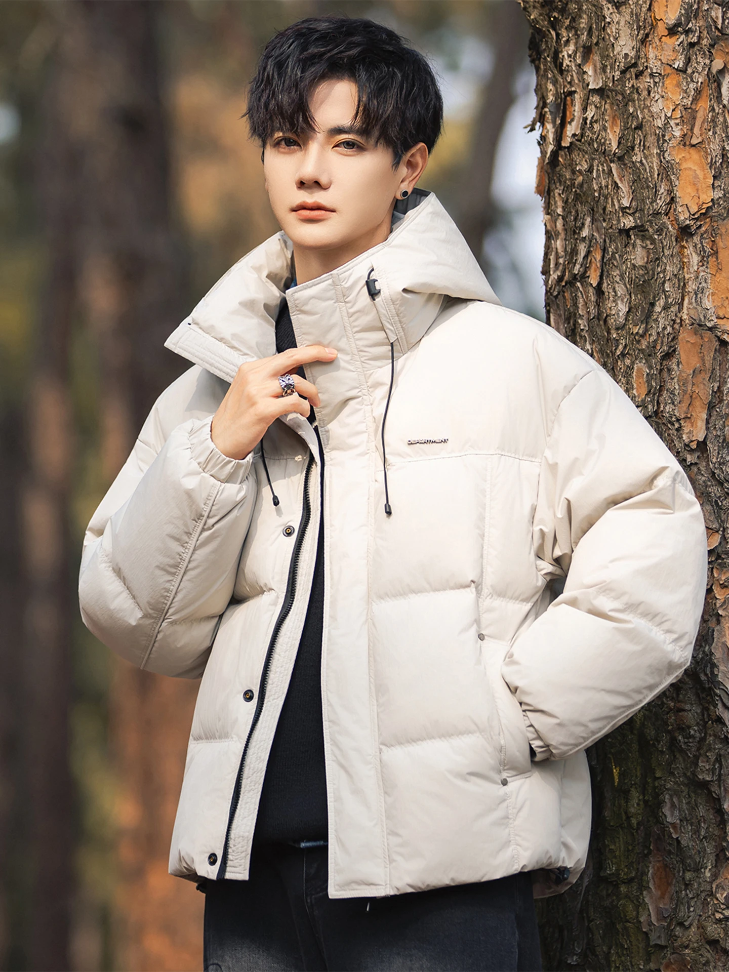 

Корейское Sle Thiened White Du down Jaet, мужское зимнее пальто большого размера, верхняя одежда для пар, с капюшоном, однотонное, повседневное, уличное...