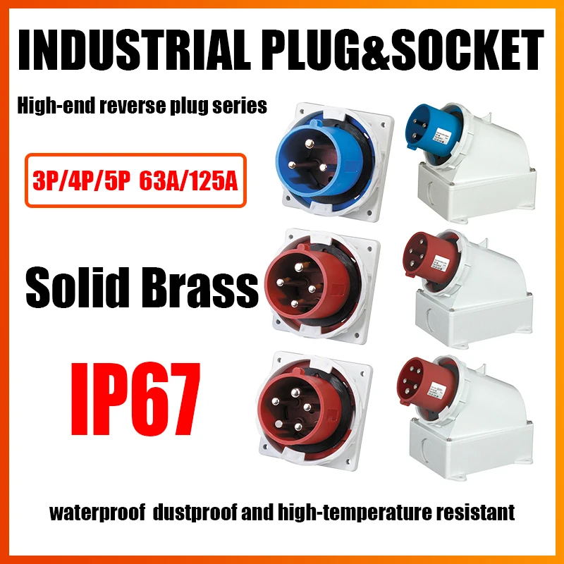 IP67 Reverse Plug Waterproof Industrial Aviation Plug Socket Connector Butt Joint 3 Core 4 Hole 5 Core 63A/125A High-end Socket