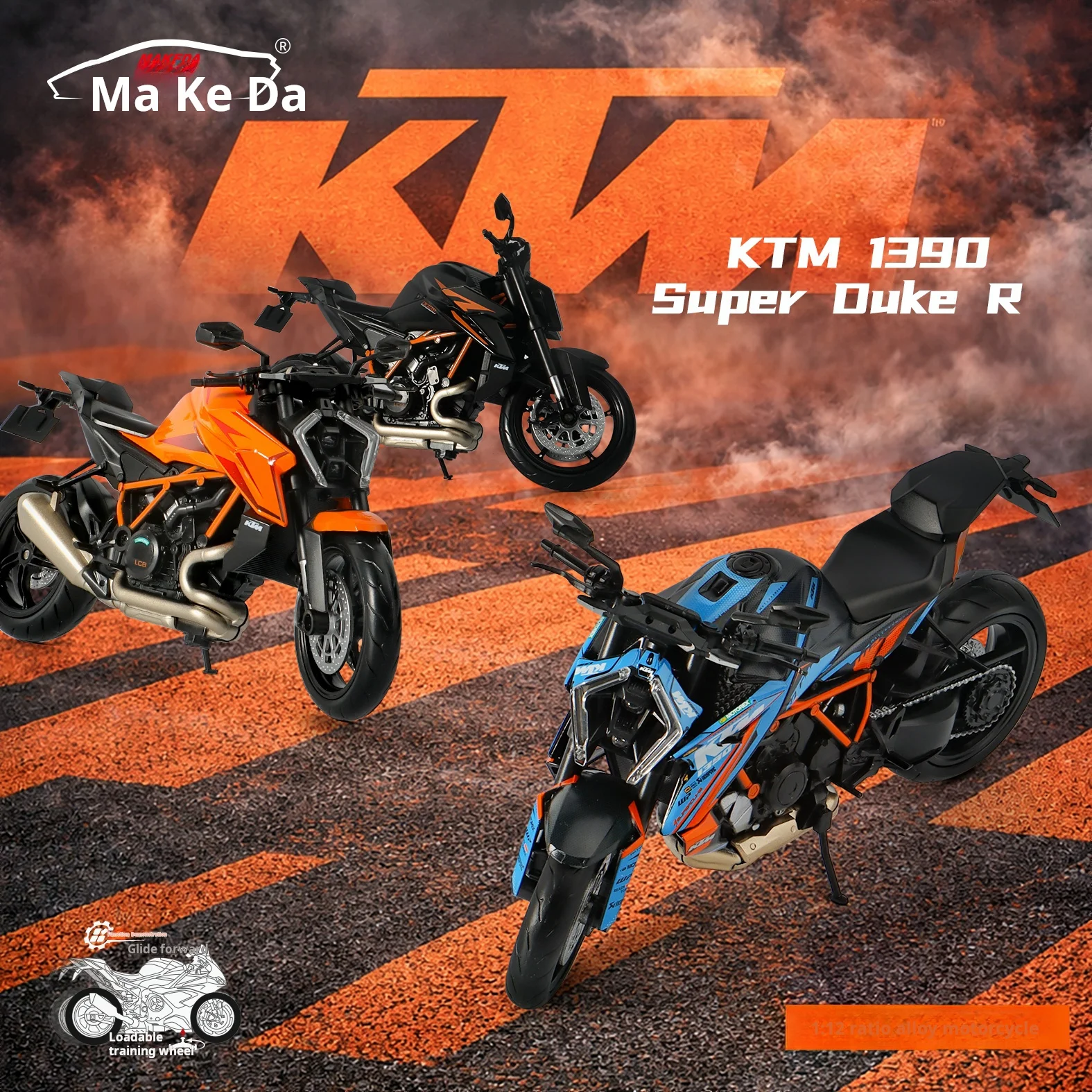 

Коллекционная модель мотоцикла KTM 1390 Super Duke R в масштабе 1:12, лицензированная, из сплава, с функцией отката назад, для декора и коллекции