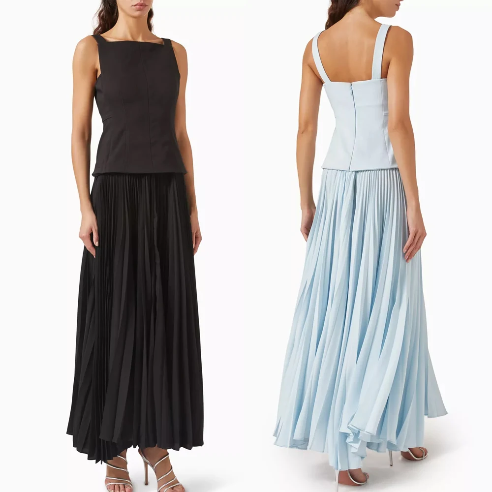

Customized Pleated-skirt Maxi Dress A-Line Evening Dresses Sleeveless Formal Prom Gown Exquisite High Quality Party Gowns women