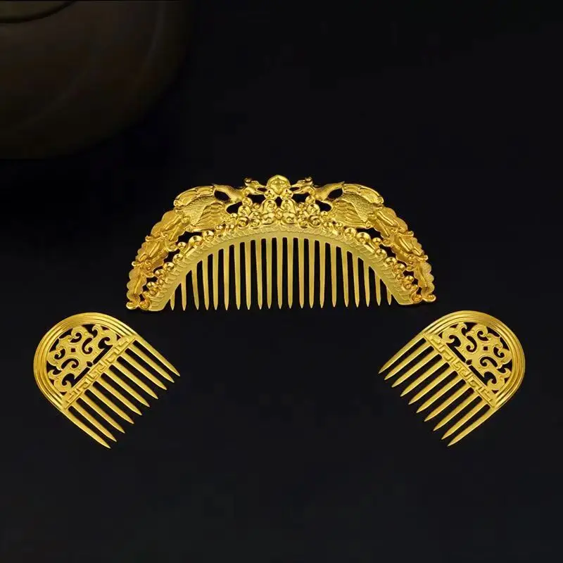 

Copper gold-plated Tang Feng Engraved Lady Picture Phoenix Gold Hair Comb