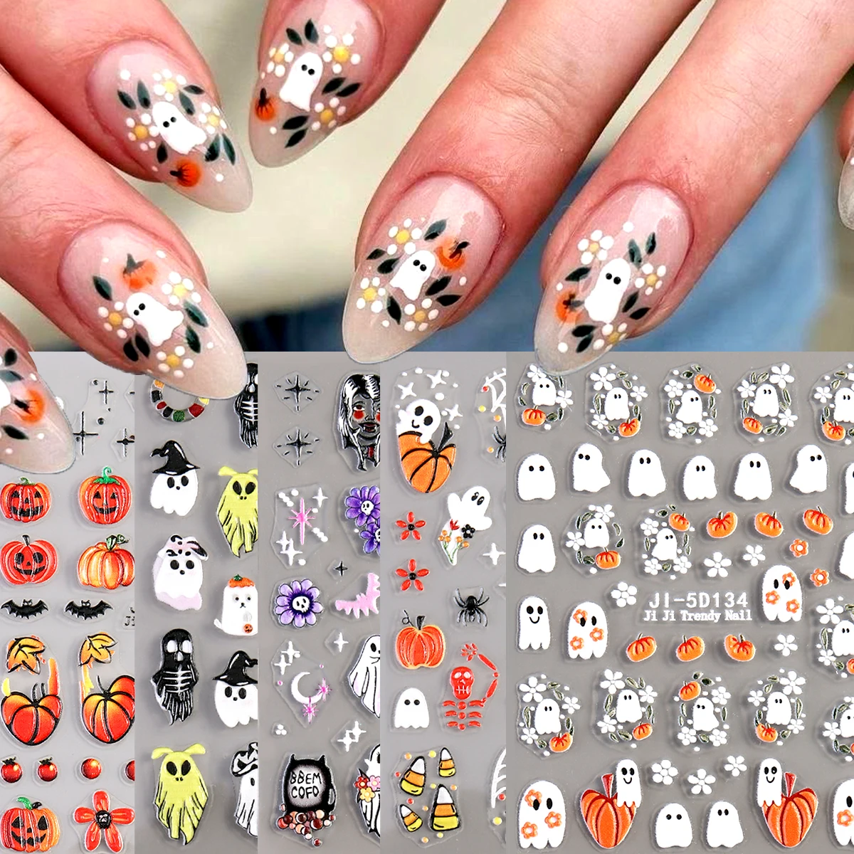 Nail Art Gothic - 5D Embossed Halloween Nail Sticker, Cute
