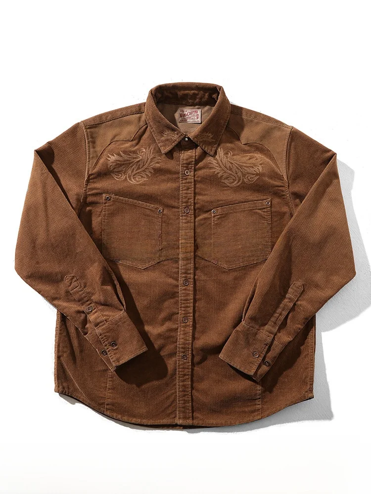 

MBBCAR Western Series Long Sve irt Вышитая кукуруза Вельвет Китайская задница Цветок Молодежная мода Смесь хлопка и полиэстера