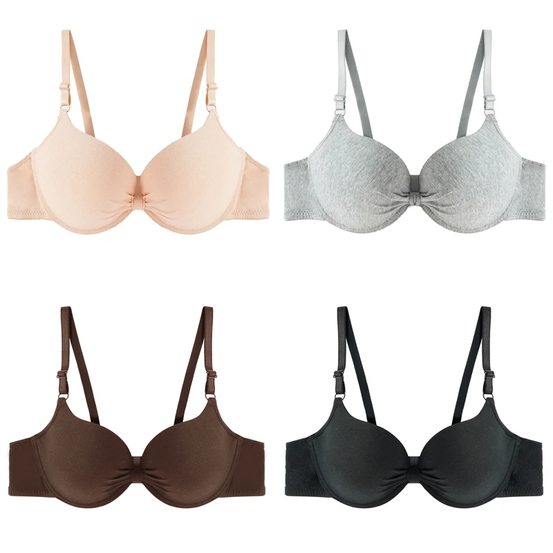 

6PCS Sexy Women Cotton Gathered Bra Deep V Underwire Ladied Brassiere Solid Color Bras Push Up Wireless Underwear Lingerie