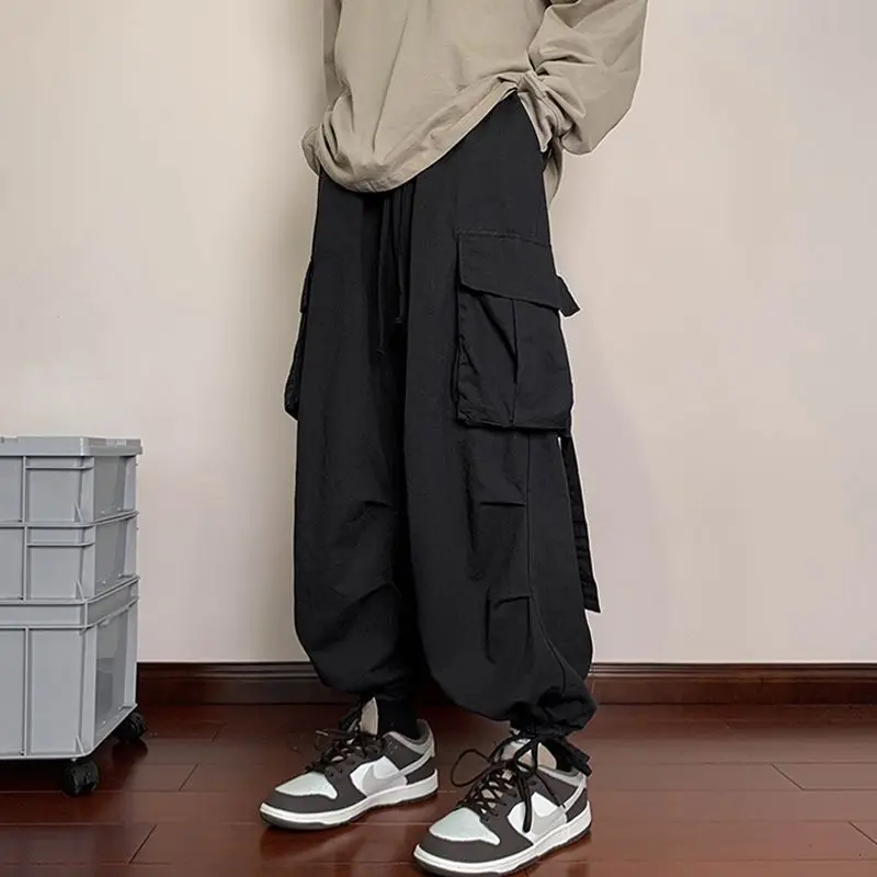 

Мужские брюки-карго в японском стиле, ретро, весна-осень, модные, повседневные, уличные, свободного кроя, широкие штанины