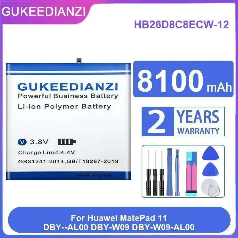 

Tablet Battery For Huawei Matepad 11 Dby--AL00 Dby-W09 Dby-W09-AL00 Reliable Power HB26D8C8ECW-12 8100Mah