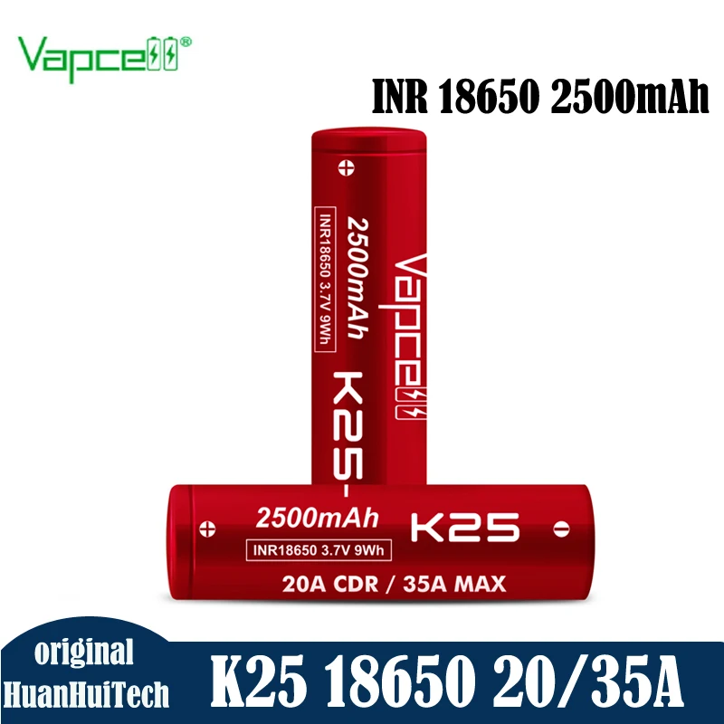 Vapcell 정품 고전류 18650 리튬 이온 전지, 25R 배터리와 유사, K25 INR 18650, 3.7V, 2500mAh, 20A, 35A