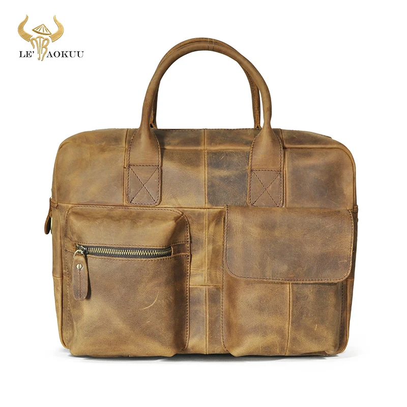 

Thick Cow leather Men Retro Handbag Business Briefcase Commercia Document Laptop bag Black Male Attache Portfolio Tote Bag b331