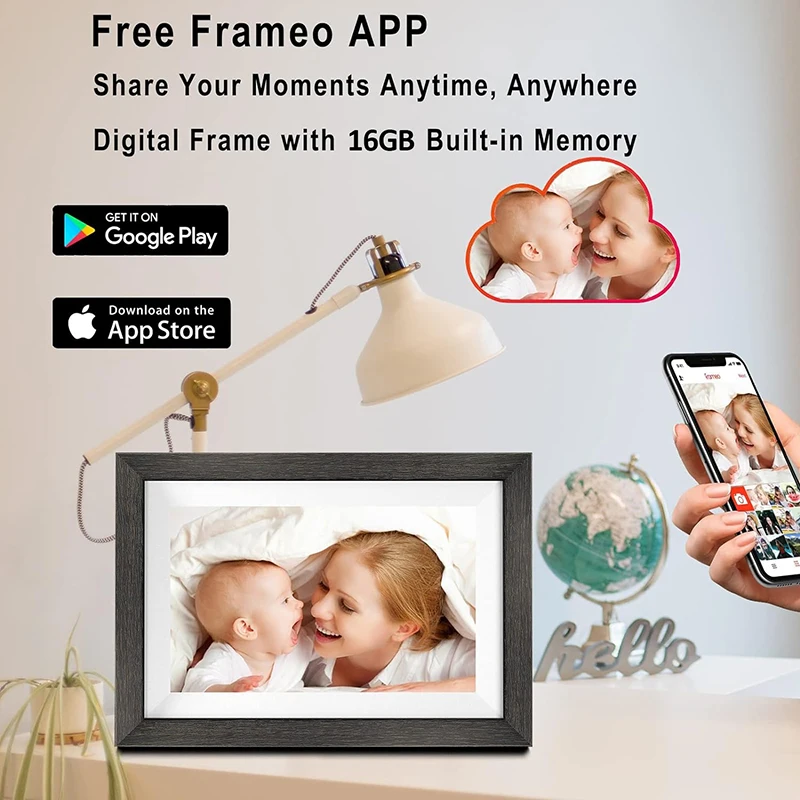 10.1Inch WiFi Frameo Digital Photo Frame IPS Touch Screen Cloud Digital Picture Frame 16GB Storage Share Photos via APP For Gift