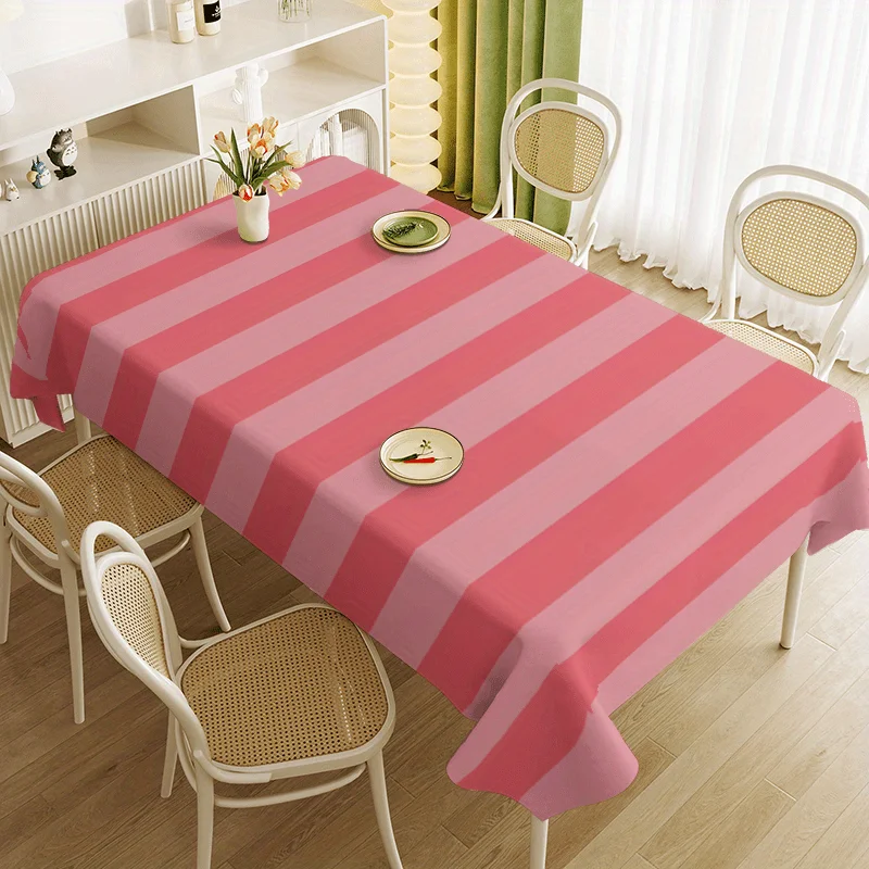 Vertical striped magenta and pink paired with printed tablecloth - atmosphere tablecloth