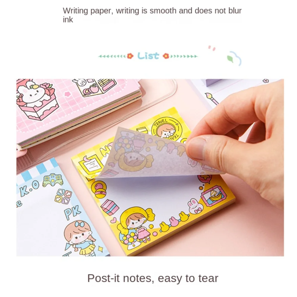 Simple Cute Sticky Note Book Removable Non-sticky Message Paper Korean Style Cartoon Memo Pad Students