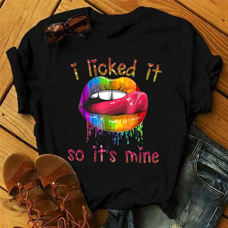 

Rainbow Lip Print T Shirt Women Short Sleeve O Neck Loose Tshirt Summer Women Causal Tee Shirt Tops Camisetas Mujer