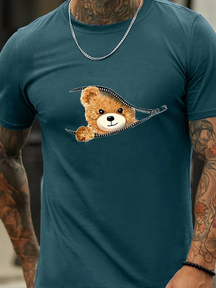 3D Printed Cartoon Bear Pattern Summer Men\'s Casual Cool T-Shirt Outdoor Sports Loose Comfortable Short Sleeve Fashion Tops