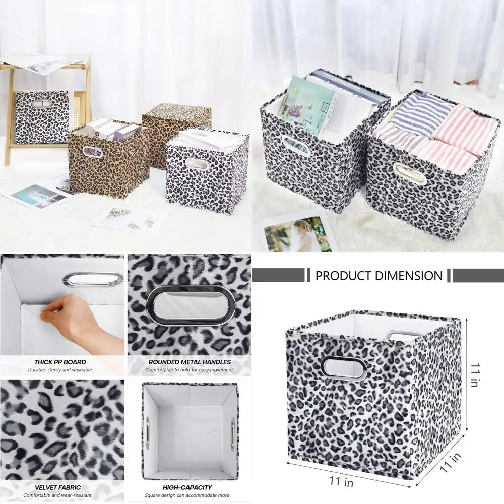 

Collapsible Velvet Fabric Storage Cubes with Handles, 11x11x11, Gray, for Organized Shelves and Closets