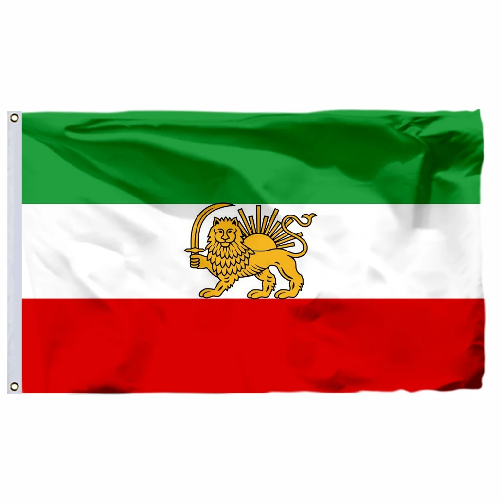 Old Historic Iran with Lion Crown Post-Constitutional Revolution Flag Double Stitched Polyester Flags Banner with Brass Grommets