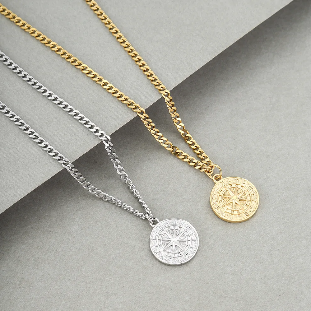 

European and American ins simple and versatile, hip-hop compass, titanium steel necklace, women's ins fashion, sweater chain