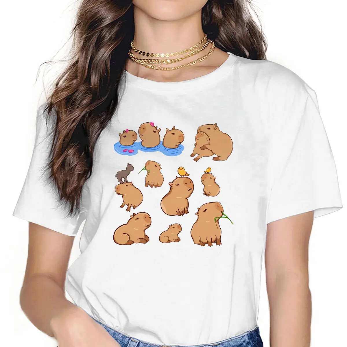 Maglietta classica da donna Capybara Animal Ladies Tees Harajuku poliestere top maglietta di base y2k Fashion